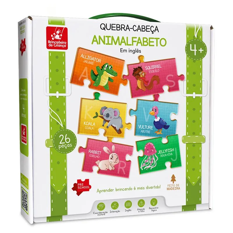 Quebra-Cabeça Animalfabeto em Inglês - Brincadeira de Criança