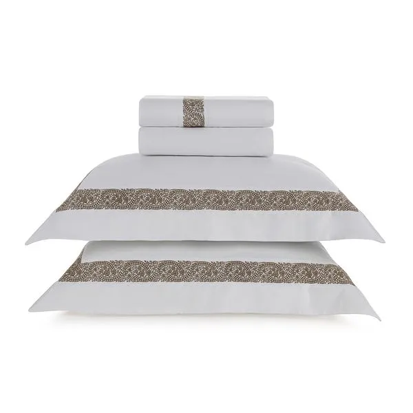 Jogo de Cama King 300 Fios Rosaria Branco/Marrone