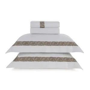 Jogo de Cama Queen 300 Fios Rosaria Branco/Marrone