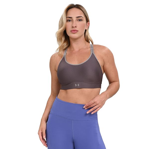 Top de Treino Feminino Under Armour Infinity Covered Mid GG Cinza
