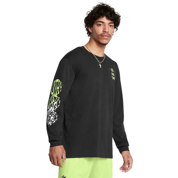 Camiseta de Basquete Manga Longa Masculina Under Armour Curry Verbiage M Preto