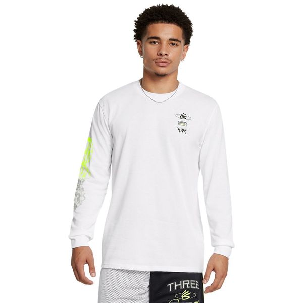 Camiseta de Basquete Manga Longa Masculina Under Armour Curry Verbiage GG Branco