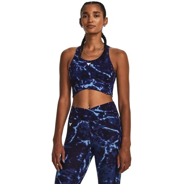 Top de Treino Feminino Under Armour Project Rock Lets Go Crossover Printed PP Azul