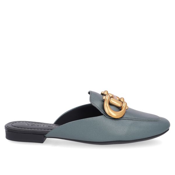 Mule Verde Bico Quadrado Couro Enfeite Fosco 40