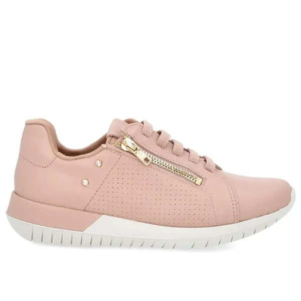 Tênis Casual Rosa Couro Zíper 36