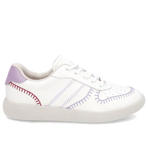 Tênis Branco Couro Estilo Costura Enfeite 34