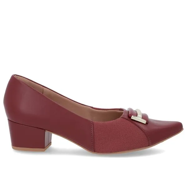Scarpin Bico Fino Couro Vermelho Detalhe Tecido 39
