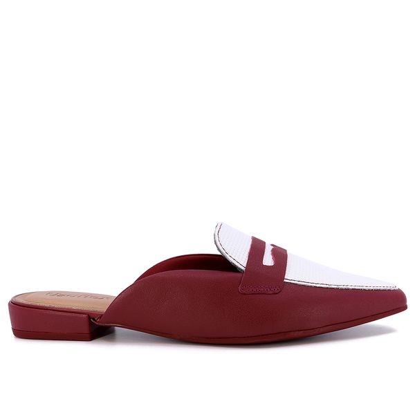 Mule Vermelho Branco Bico Fino Couro 39