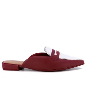Mule Vermelho Branco Bico Fino Couro 34