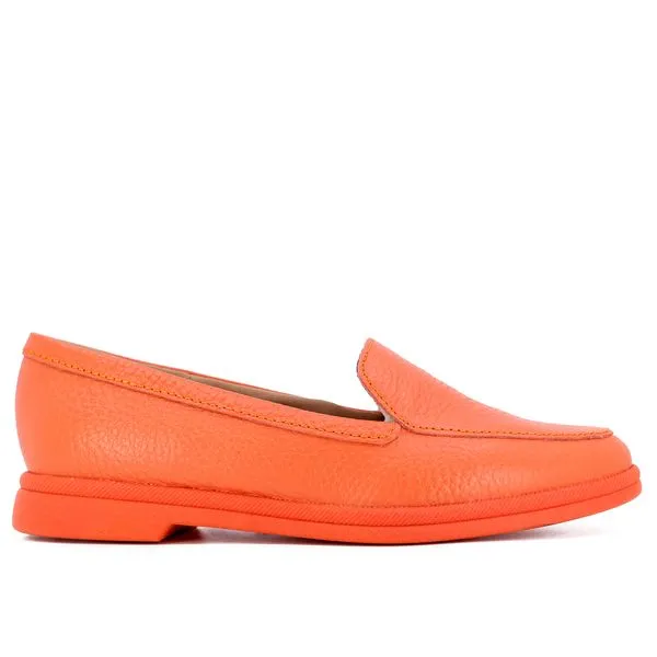 Loafer Laranja Salto Bloco Couro Básico 34