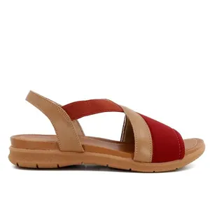 Sandália Plataforma Elastano Vermelho Couro Marrom 36