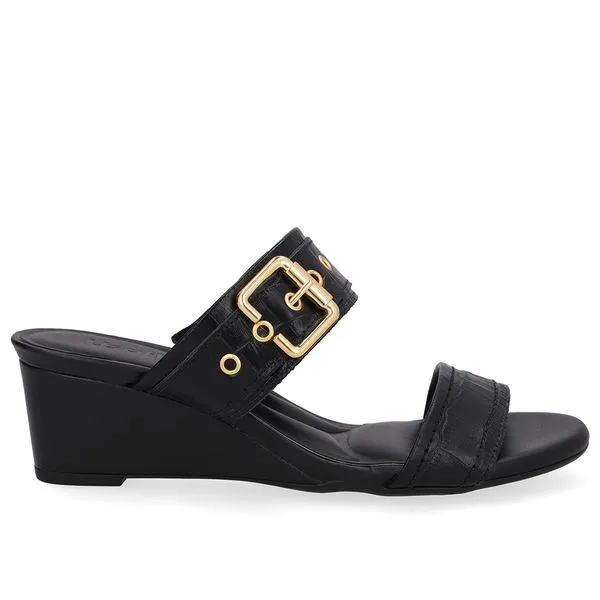 Tamanco Salto Anabela Couro Preto Fivela 39