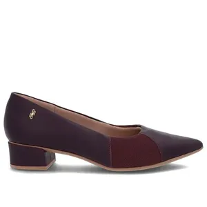 Scarpin Roxo Couro Bico Fino Lateral Tecido 34