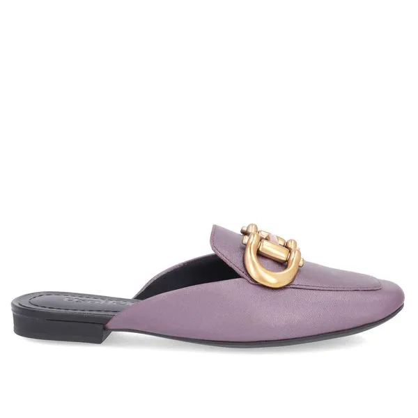 Mule Roxo Bico Quadrado Couro Enfeite Fosco 33