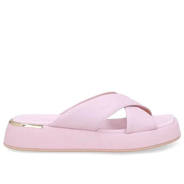 Tamanco Couro Rosa Tira Cruzada 34