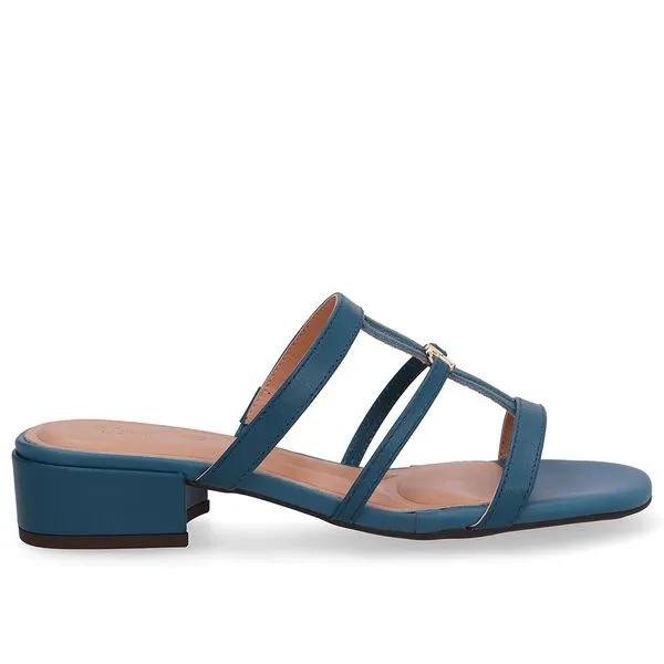 Tamanco Salto Bloco Couro Azul 40