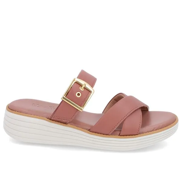 Tamanco Salto Plataforma Couro Rosa Fivela 36