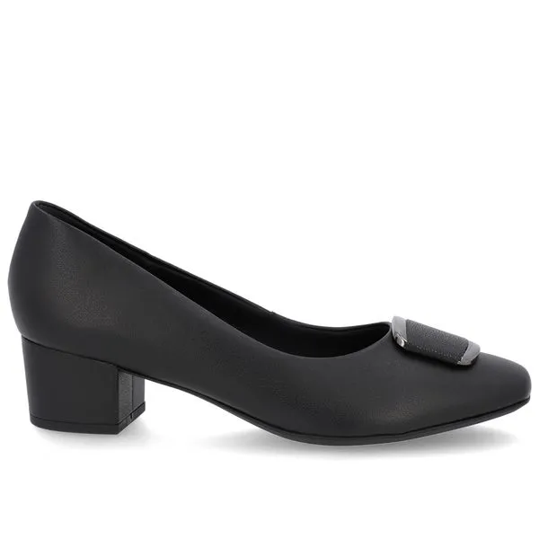 Scarpin Couro Preto Salto Bloco Enfeite 35