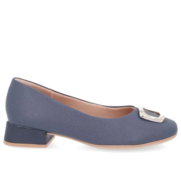Scarpin Couro Azul Salto Bloco Enfeite 39