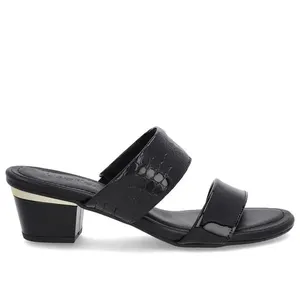 Tamanco Preto Verniz Croco Tiras 36