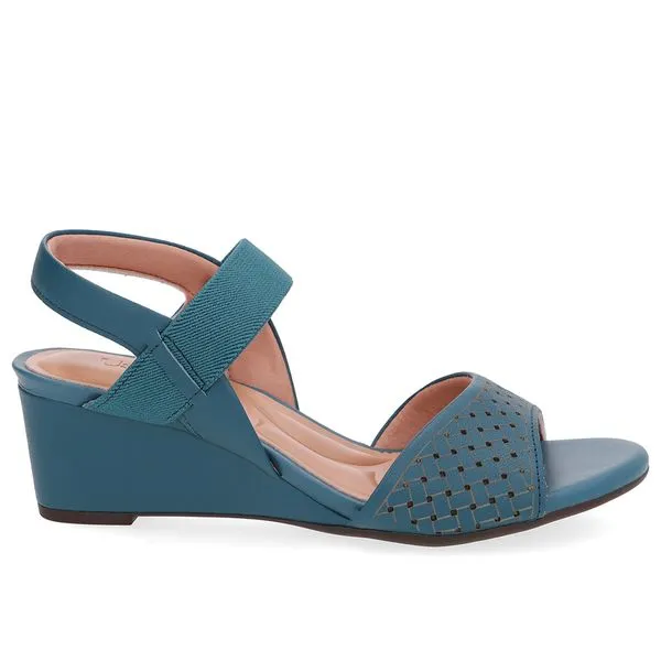 Sandália Salto Anabela Couro Azul Tira Elástico 33