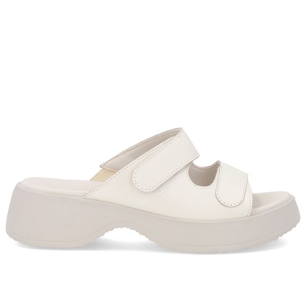 Tamanco Salto Plataforma Couro Branco Marfim Fecho-Flex 36