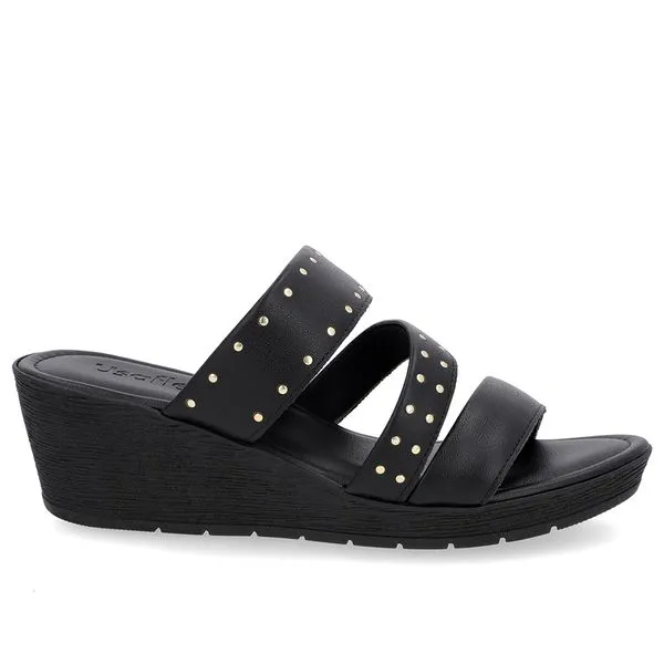 Tamanco Rebite Couro Preto Anabela 41