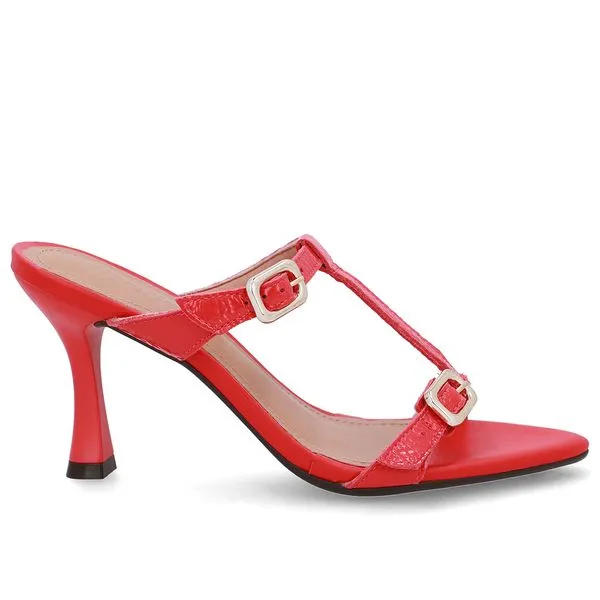 Tamanco Couro Vermelho Bico Folha 35