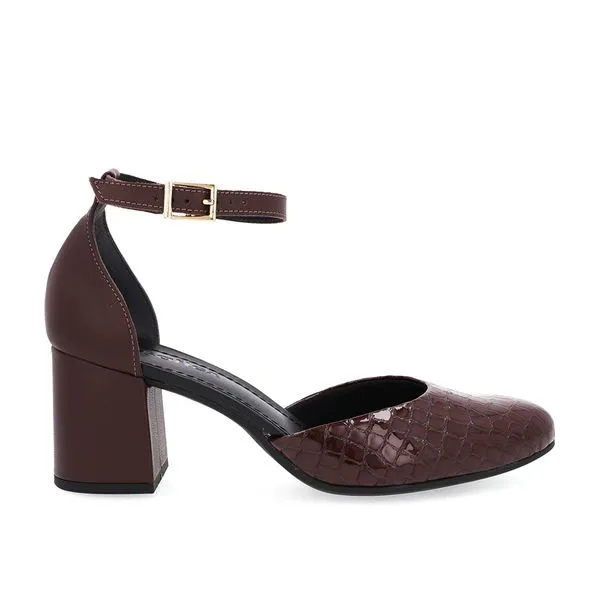 Sapato Boneca Salto Bloco Couro Marrom 40