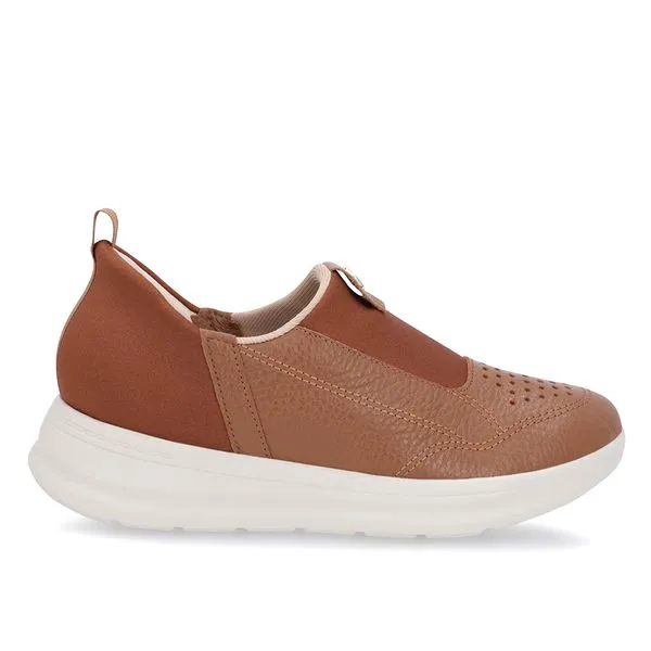 Tênis Casual Marrom Couro Detalhe Elastano 38
