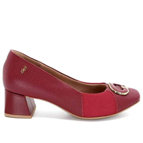 Scarpin Vermelho Salto Bloco Couro Tressê Monograma 33