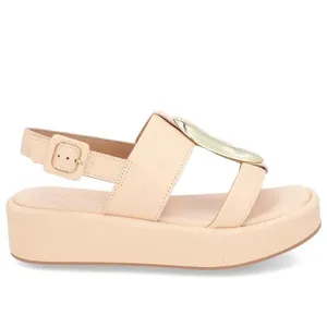 Sandália Plataforma Couro Laranja Maxi Enfeite 34