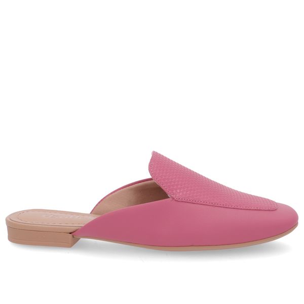 Mule Rosa Bico Quadrado Couro Salto Bloco 35