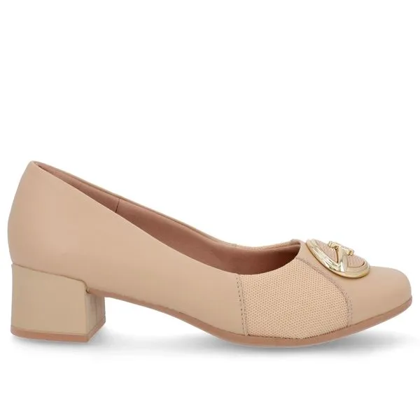 Scarpin Bege Couro Detalhe Tecido Enfeite 39