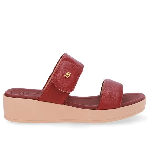 Tamanco Plataforma Couro Vermelho Fecho-Flex 34