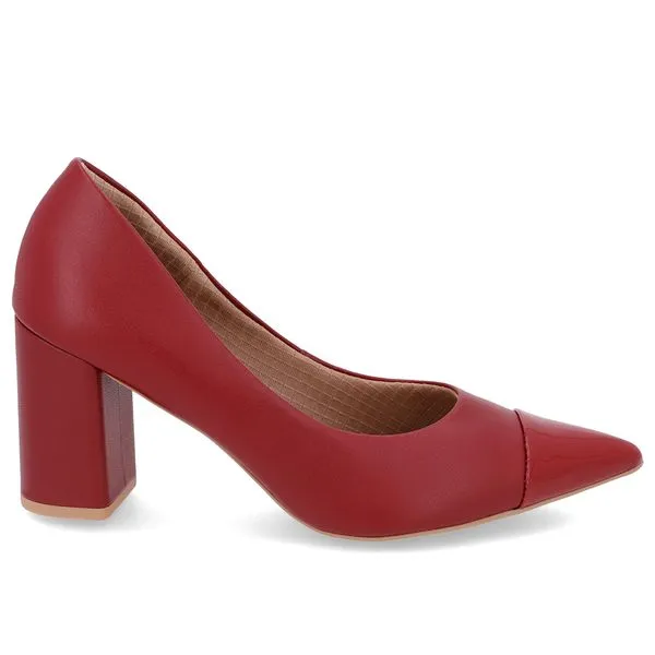 Scarpin Salto Bloco Couro Vermelho Bico Fino Verniz 37