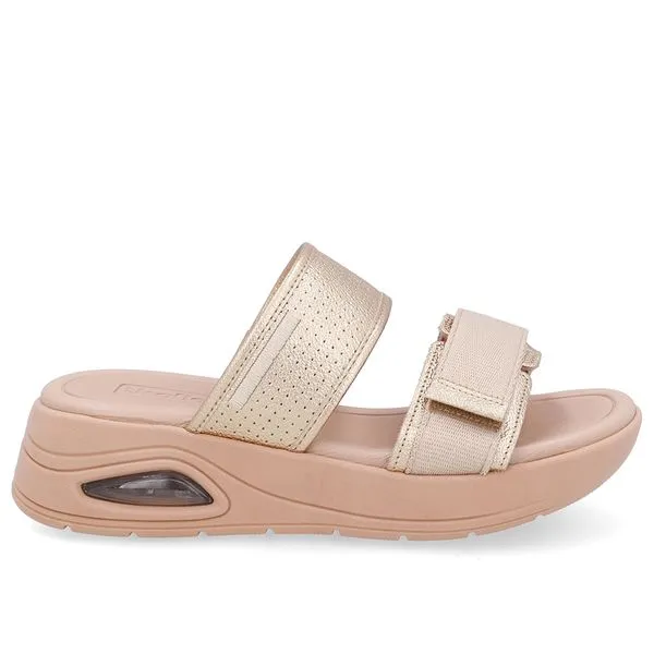 Tamanco Salto Plataforma Couro Dourado Fecho-Flex 39