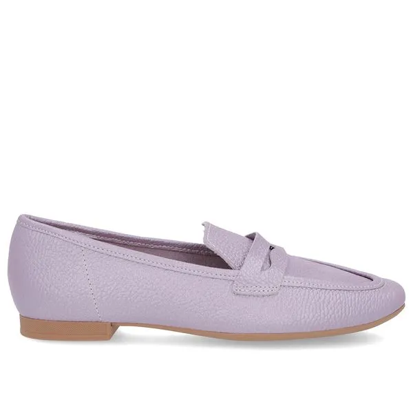 Loafer Lilás Perolado Salto Bloco Couro Bico Quadrado 34