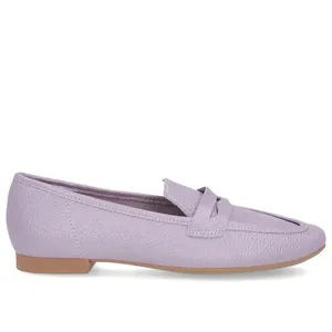 Loafer Lilás Perolado Salto Bloco Couro Bico Quadrado 34