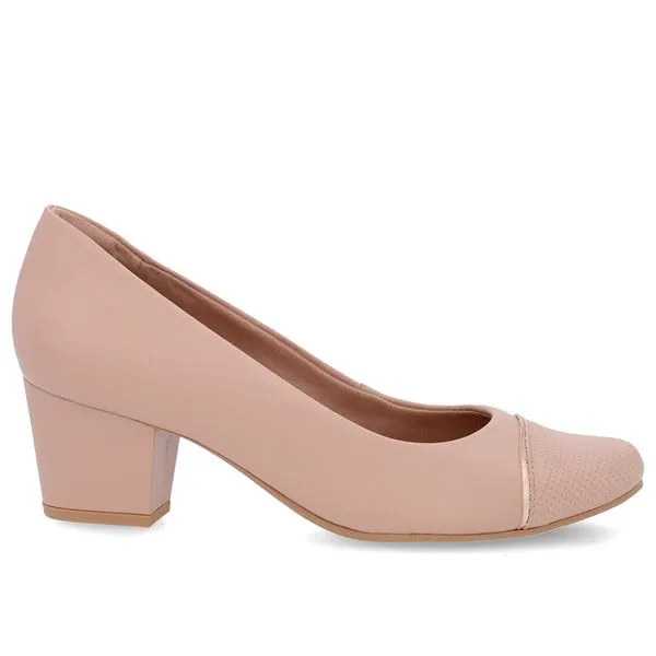 Scarpin Couro Rosa Salto Bloco Bico Textura 36