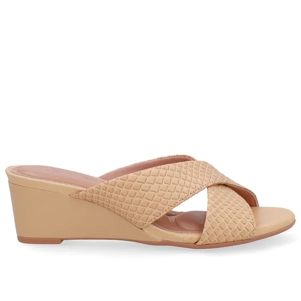 Tamanco Salto Anabela Couro Bege Creme 40