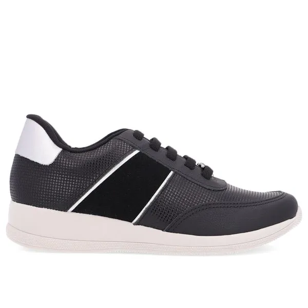 Tênis Preto Couro Detalhe Prata 35