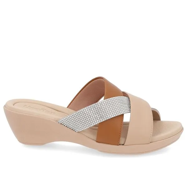 Tamanco Salto Anabela Couro Marrom Detalhe Strass 39