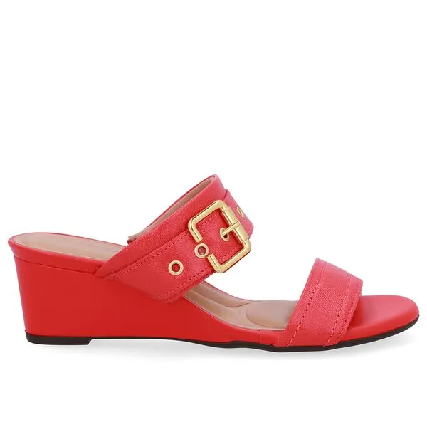 Tamanco Salto Anabela Couro Vermelho Fivela 36
