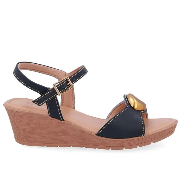 Sandália Salto Anabela Couro Azul 41