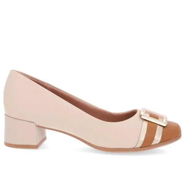 Scarpin Bege Salto Bloco Couro 38