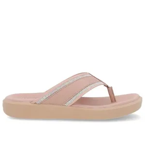 Chinelo Plataforma Couro Rosa Detalhe Brilho 34