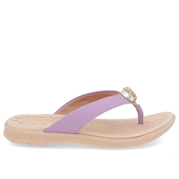 Chinelo Baixo Couro Lilás Enfeite 34