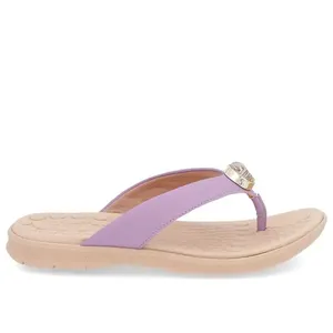 Chinelo Baixo Couro Lilás Enfeite 34