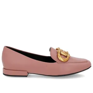 Loafer Rosa Vintage Couro Básico Enfeite Escovado 34